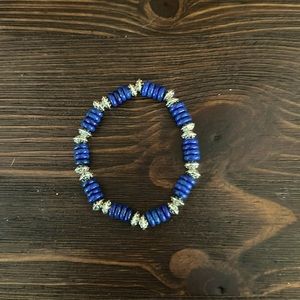 Handcrafted real Lapis and Sterling Silver stretch bracelet for a small wrist
